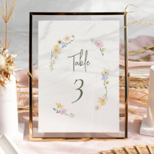 Elegant Boho Chic Pastel Flowes Wedding Tischnummer