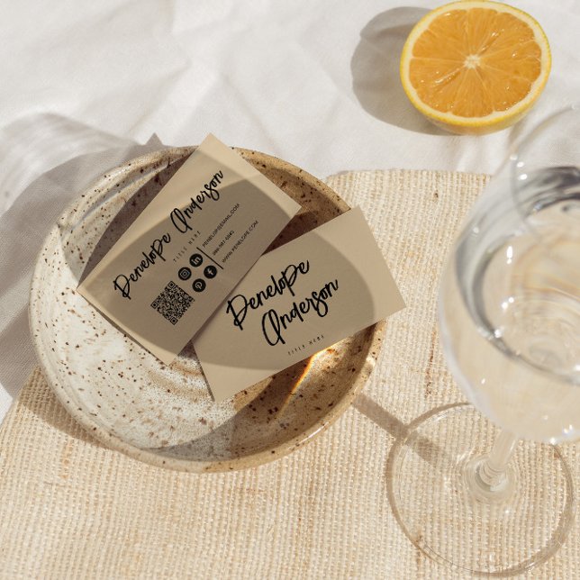 Elegant Boho Cream QR Code Modern Einzigartig stil Visitenkarte (Von Creator hochgeladen)