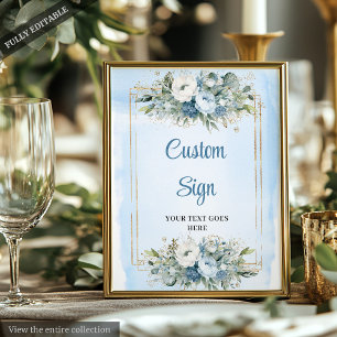 Elegant Boho Dusty Blue Floral Custom Wedding Sign Poster