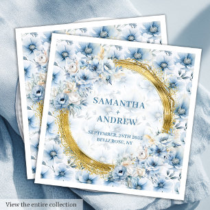 Elegant Boho Dusty Blue Pastel Gold Wedding Napkin Serviette