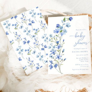 Elegant Boho Dusty Blue Wildblume Baby Shower Einladung