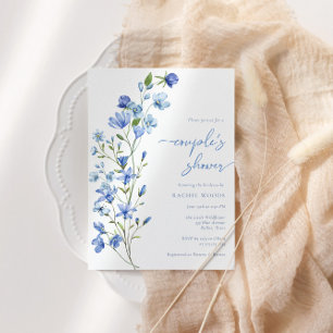 Elegant Boho Dusty Blue Wildblume Couples Dusche Einladung