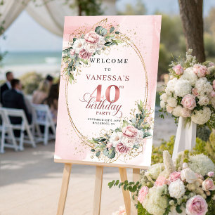 Elegant Boho Dusty Pink Greenery 40. Geburtstag   Poster