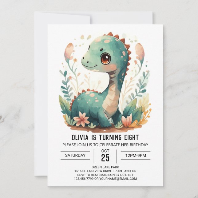 Elegant Boho Editable Dinosaur Birthday Einladung (Vorderseite)