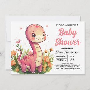 Elegant Boho Editable Dinosaur Girl Baby Shower Einladung
