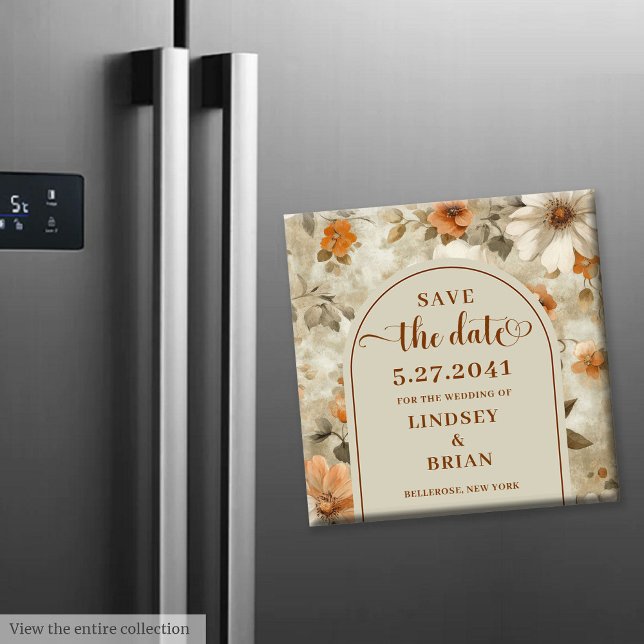 Elegant Boho Erdig Elfenbein Oliven Blumen Merken  Magnet (Elegant Boho Earthy Ivory Olive Floral Save Date)