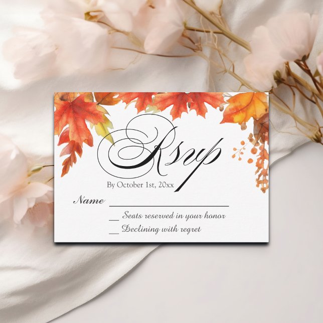 Elegant Boho Fall Floral Maple Blätter Wedding RSV RSVP Karte (Von Creator hochgeladen)