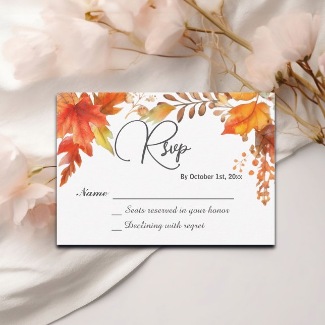 Elegant Boho Fall Floral Maple Blätter Wedding RSV RSVP Karte (Von Creator hochgeladen)