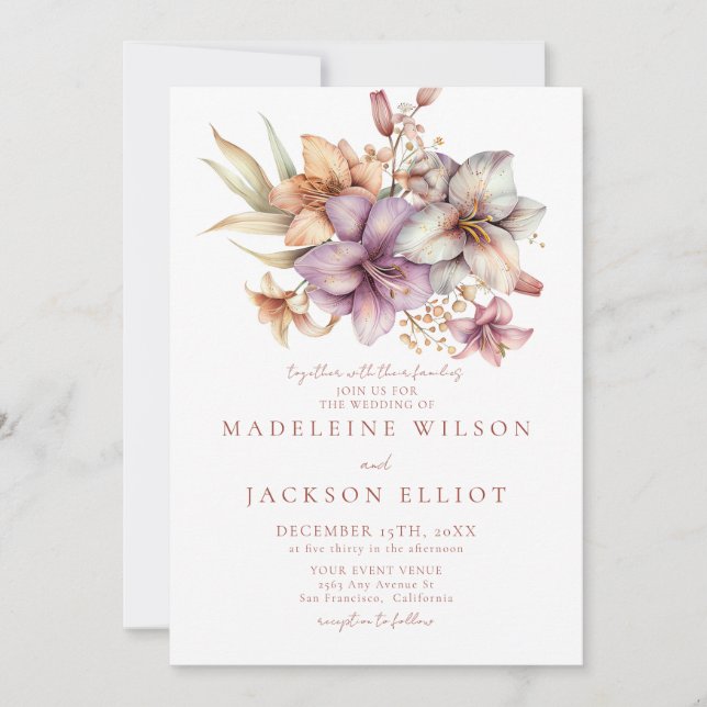 Elegant Boho Fall Floral Wedding Einladung (Vorderseite)