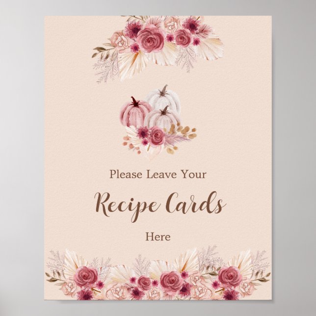 Elegant Boho Fall Leave Your Recipe Card Here Poster (Vorne)