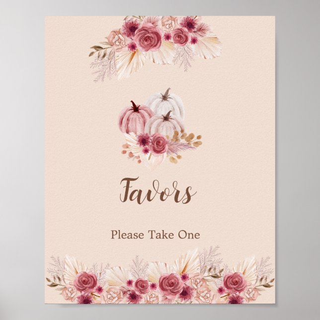 Elegant Boho Fall Pumpkin Favors Please Take One Poster (Vorne)