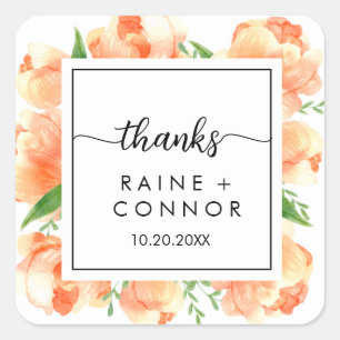Elegant Boho Floral Danke Wedding Quadratischer Aufkleber