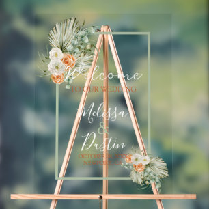 Elegant Boho Floral Fall Beach Wedding Willkommen Acrylschild