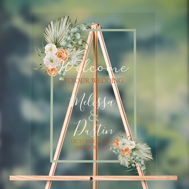 Elegant Boho Floral Fall Beach Wedding Willkommen Acrylschild (Neutral)