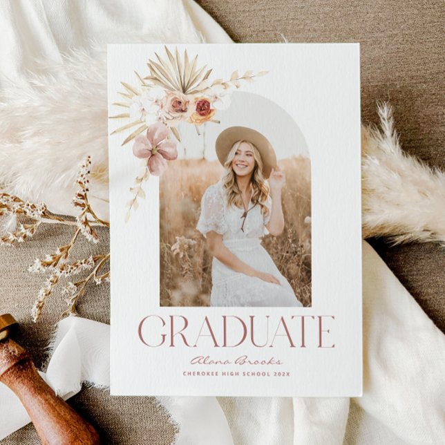 Elegant Boho Floral | Foto Abschluss Einladung (Elegant Boho Floral | Photo Graduation Invitation)
