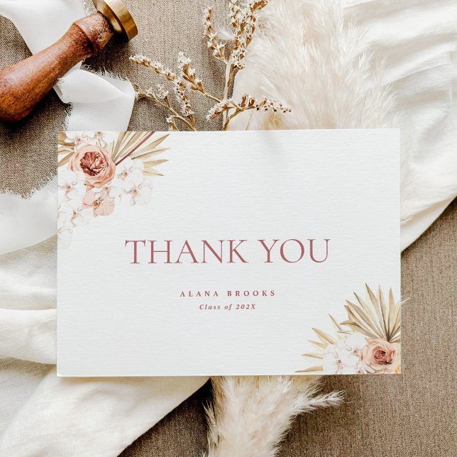 Elegant Boho Floral | Geflochtener Abschluss Viele Dankeskarte (Elegant Boho Floral | Folded Graduation Thank You)