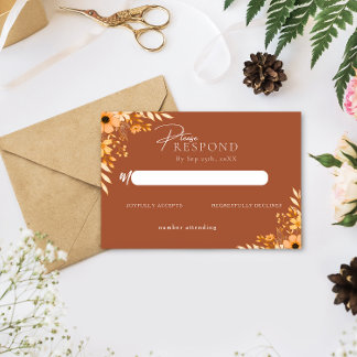 Elegant boho Floral Hand-Drawn  Wedding RSVP Mitteilungskarte