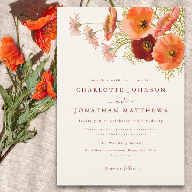 Elegant Boho Floral Hochzeit im Herbst Einladung (Elegant boho wildflower wedding invitation )