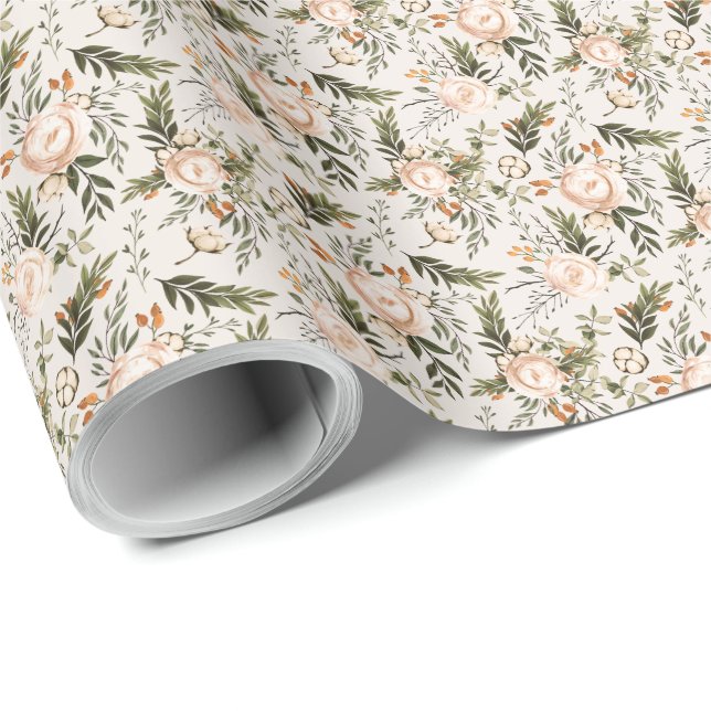 Elegant Boho Floral Ivory Terracotta Geschenkpapier (Rolleneckpunkt)