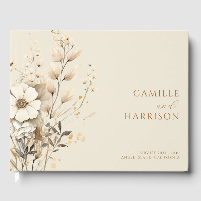 Elegant Boho Floral Monogram Wedding Gästebuch (Vorderseite)