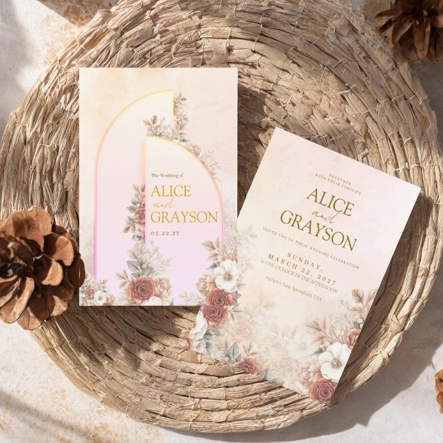 Elegant Boho Floral Purple Pink Modern Wedding  Einladung (Von Creator hochgeladen)