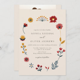 Elegant Boho Floral QR Code Foto Wedding Einladung