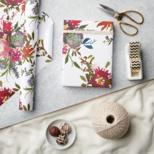 Elegant Boho Floral Red Botanical Wedding Geschenk Geschenkpapier