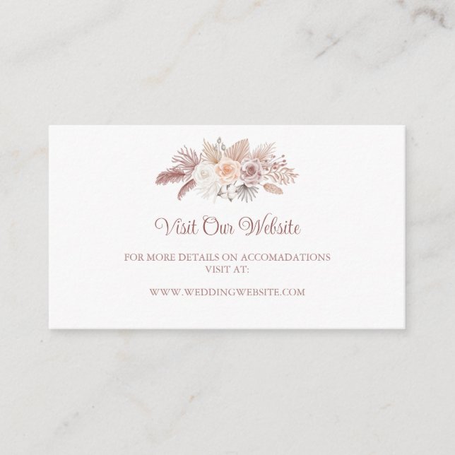 Elegant Boho Floral Rose Gold Wedding Website Begleitkarte (Vorderseite)
