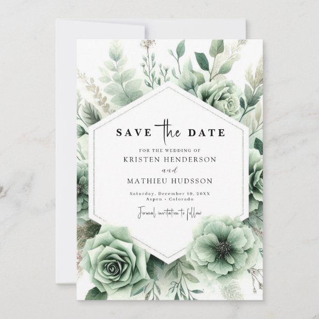 Elegant Boho Floral Sage Green Wedding Save The Date (Vorderseite)