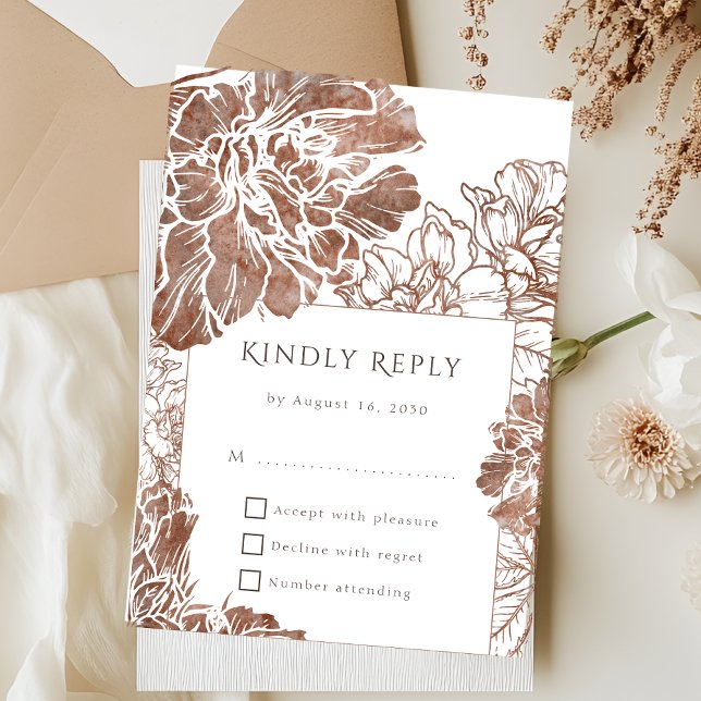 Elegant Boho Floral Terracotta Brown Wedding RSVP Karte (Von Creator hochgeladen)