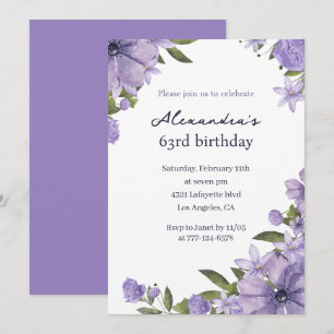 Elegant Boho Floral Watercolor 63. Geburtstag Einladung