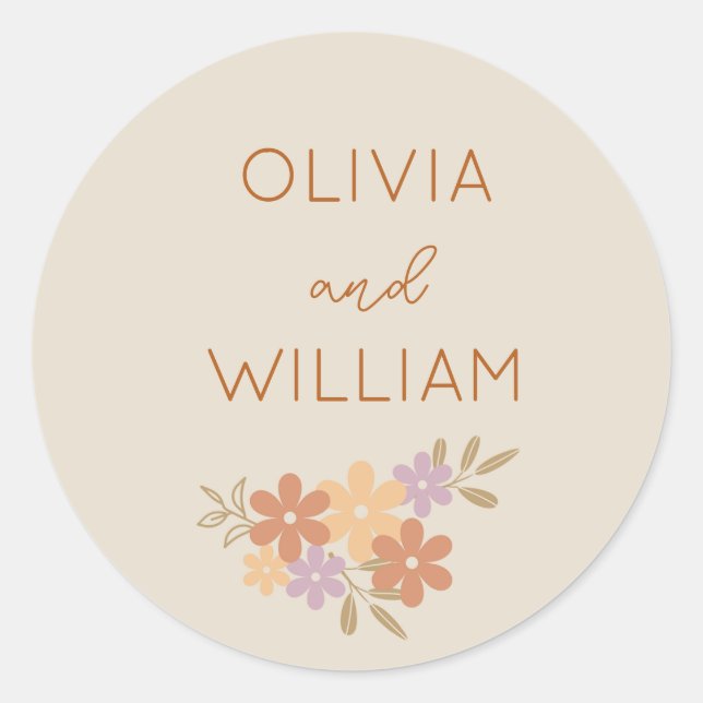 Elegant Boho Floral Wedding Aufkleber (Vorderseite)