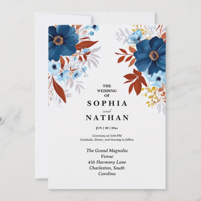 Elegant Boho Floral Wedding Custom Einladung (Vorderseite)