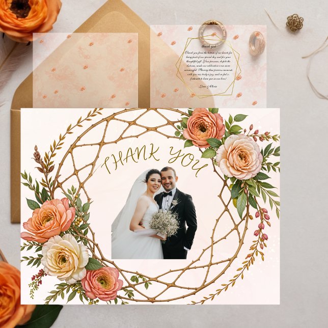 Elegant Boho Floral Wedding Danke-Card Dankeskarte (Von Creator hochgeladen)