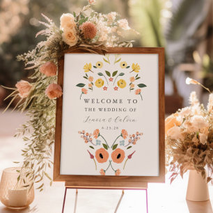 Elegant Boho Floral Wedding Welcome Sign Poster
