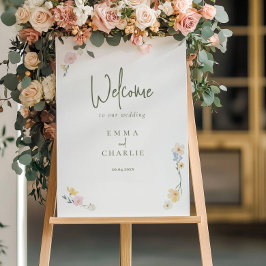 Elegant Boho Floral Welcome Calligraphy Wedding