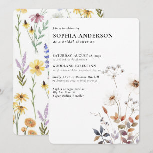 Elegant Boho Floral Wildblume Brautparty Einladung