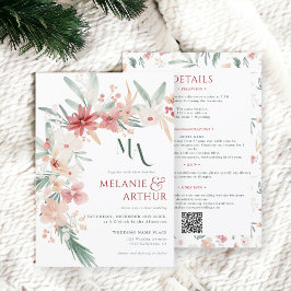 Elegant Boho Floral Winter Wedding QR-Code Einladung