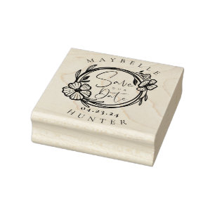 Elegant Boho Floral Wreath Save the Date Gummistempel