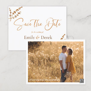 Elegant Boho Foto Orange Blume Save the Date Postkarte