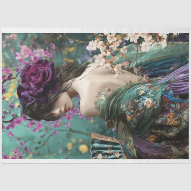 Elegant Boho, Frauenportrait Back & Floral Art Seidenpapier (Vorderseite)