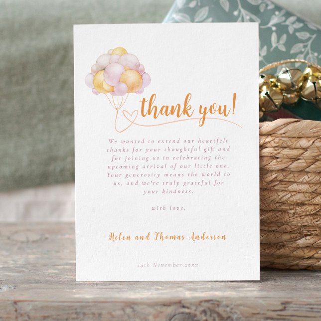 Elegant Boho Girl Balloon Baby Shower Dankeskarte (Elegant Boho Girl Balloon Baby Shower Thank You Card)
