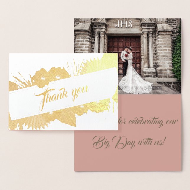 Elegant Boho Gold Floral Foto Hochzeit Vielen Dank Folienkarte (Anzeige)