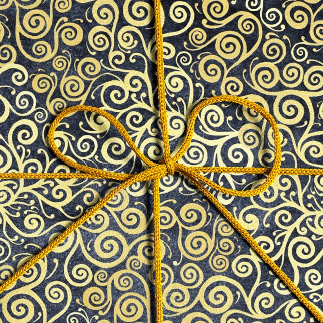 Elegant Boho Golden Blüh Vintag Navy Blue Seidenpapier (Von Creator hochgeladen)