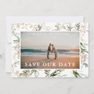Elegant Boho Golden Sage Eucalyptus Greenery Foto Save The Date