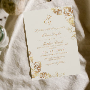 Elegant Boho Goldene Herbsthochzeit Einladung