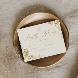 Elegant Boho   Goldene Herbsthochzeit RSVP Karte