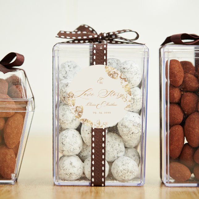 Elegant Boho | Goldene Herbsthochzeit Runder Aufkleber (Von Creator hochgeladen)