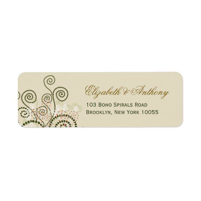 Elegant Boho Green Spirals Wedding Address Labels (Vorne)
