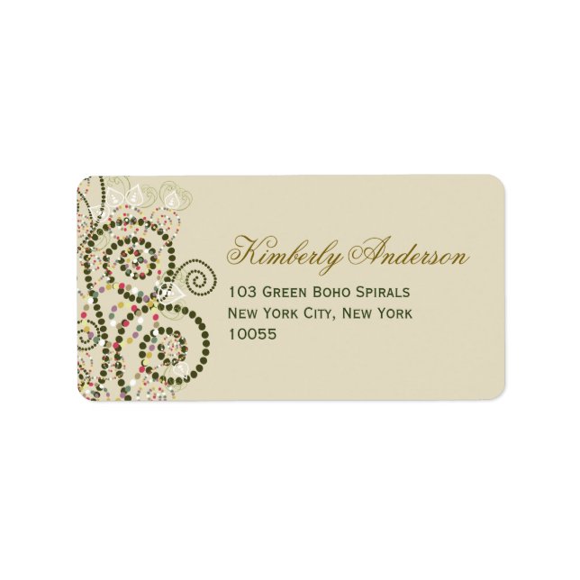 Elegant Boho Green Spirals Wedding Address Labels Adressaufkleber (Vorne)